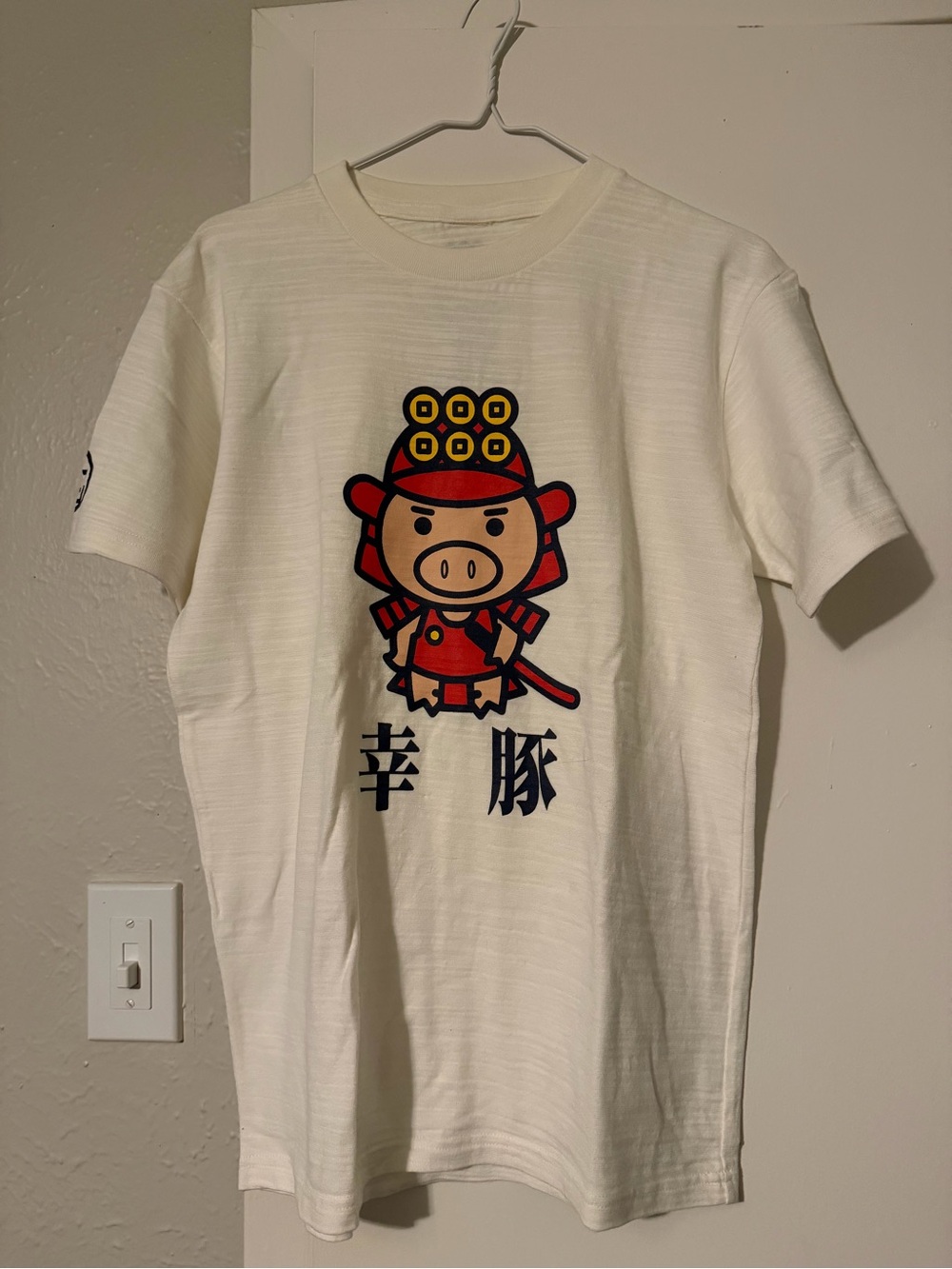 Japanese T-shirt Samurai Cream Graphic Pig Warrior Tee Men’s